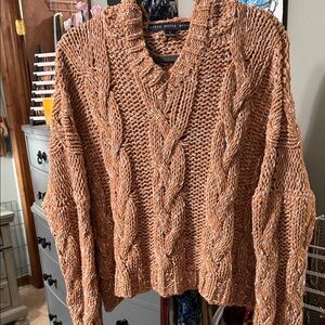 HYFVE V-Neck Cable Knit Sweater - Brown